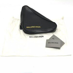 BALENCIAGA 476976 Triangle triangle clutch bag bag Pouch Leather Black